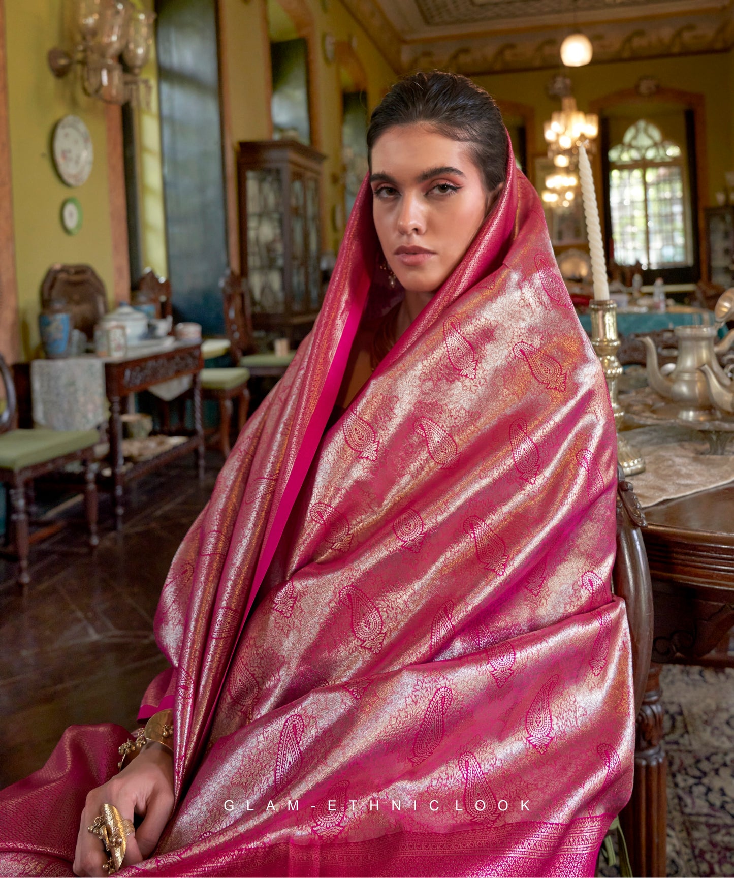 Pink Kanjivaram Silk Readymade/Easy Saree