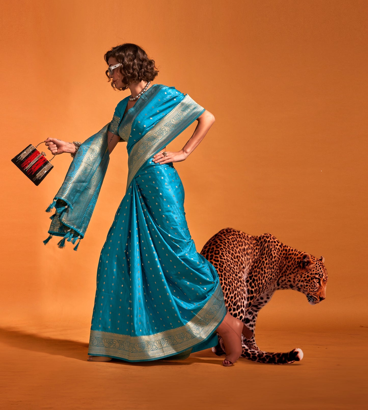 Blue Color Satin Silk Readymade Saree