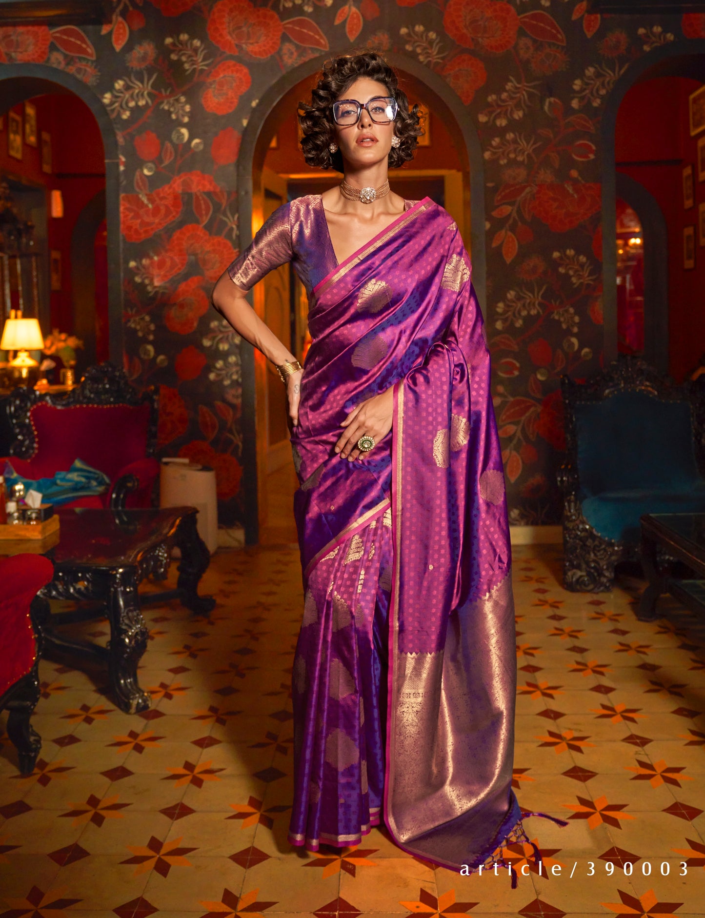 Purple Kanjivaram Silk Readymade/Easy Saree - Panaash Saree