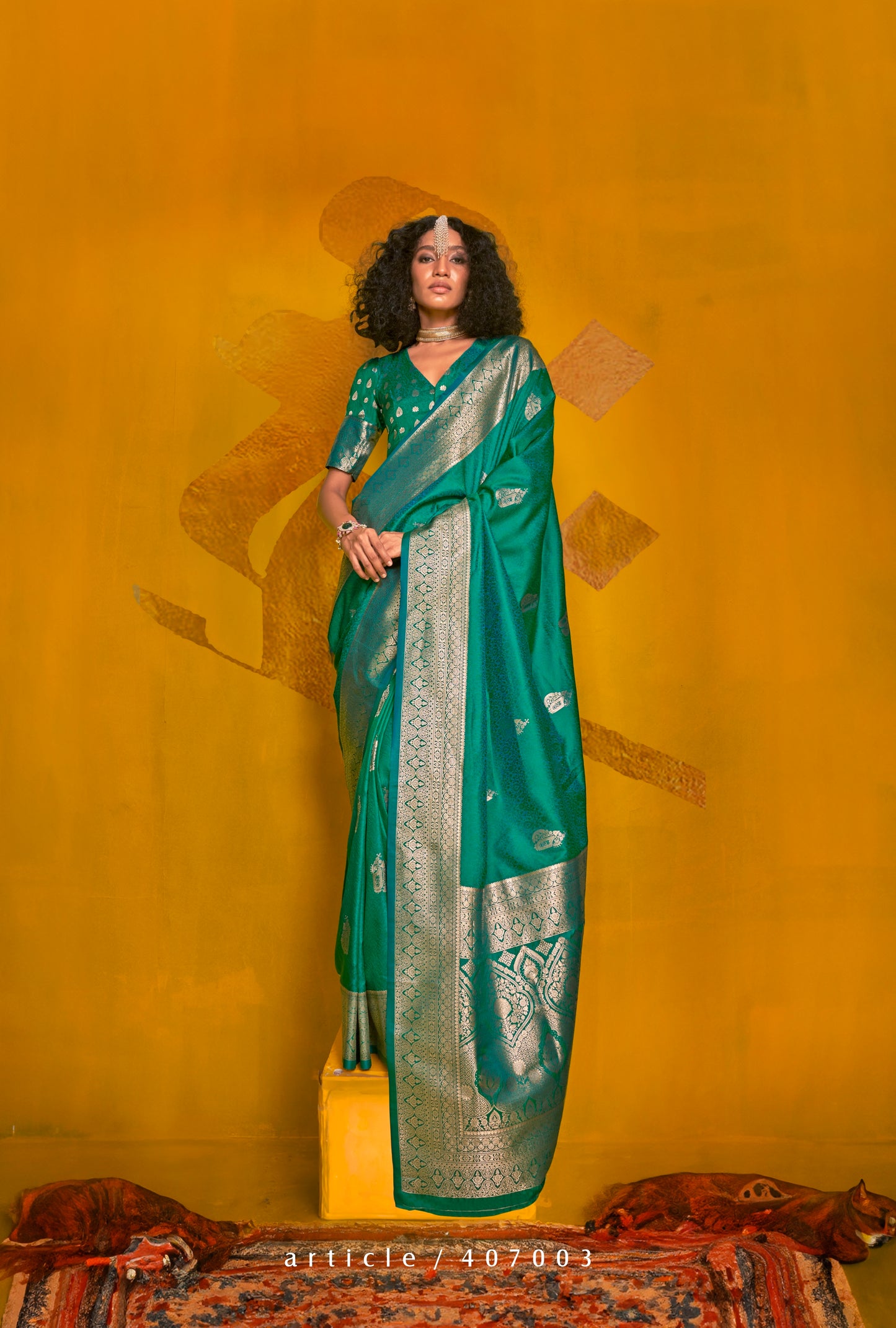 Sea Green Color Kanjivaram Silk Readymade/Easy Saree