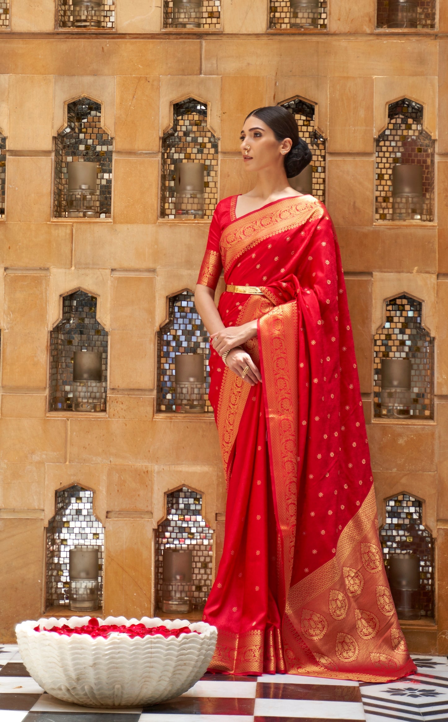Red Kanjivaram Silk Readymade/Easy Saree - Panaash Saree
