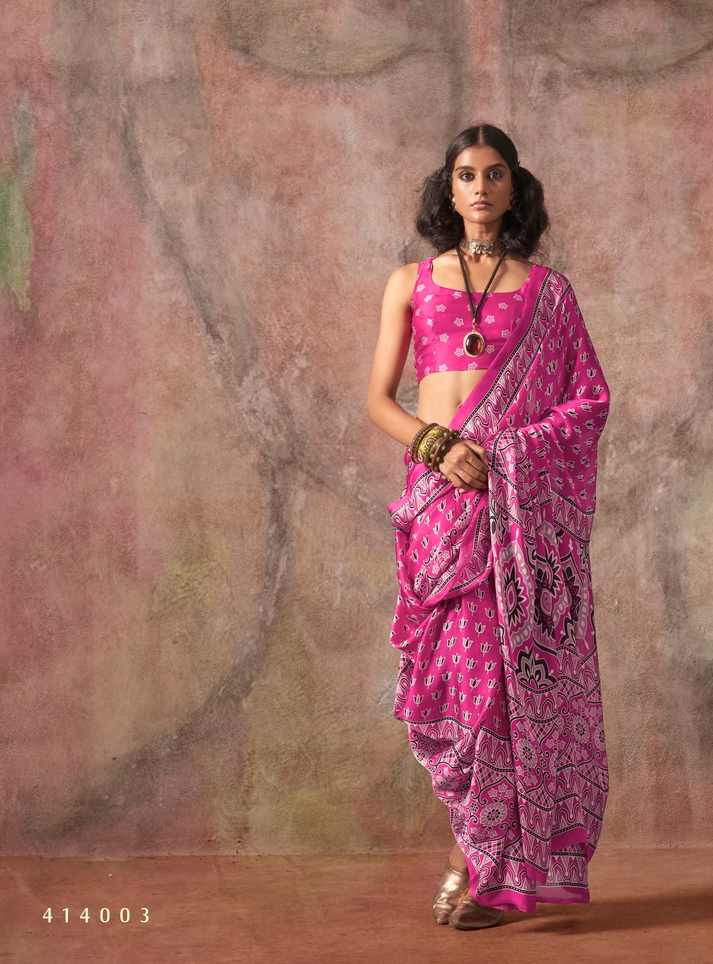 Pink Georgette Readymade/Easy Saree