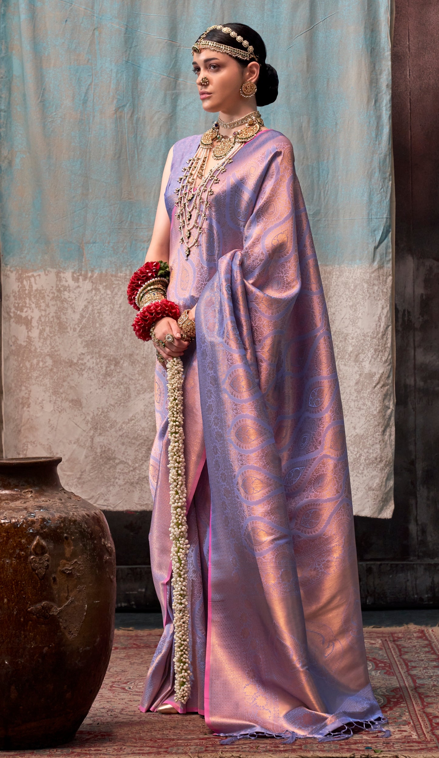 Lavender Kanjivaram Silk Readymade/Easy Saree - Panaash Saree