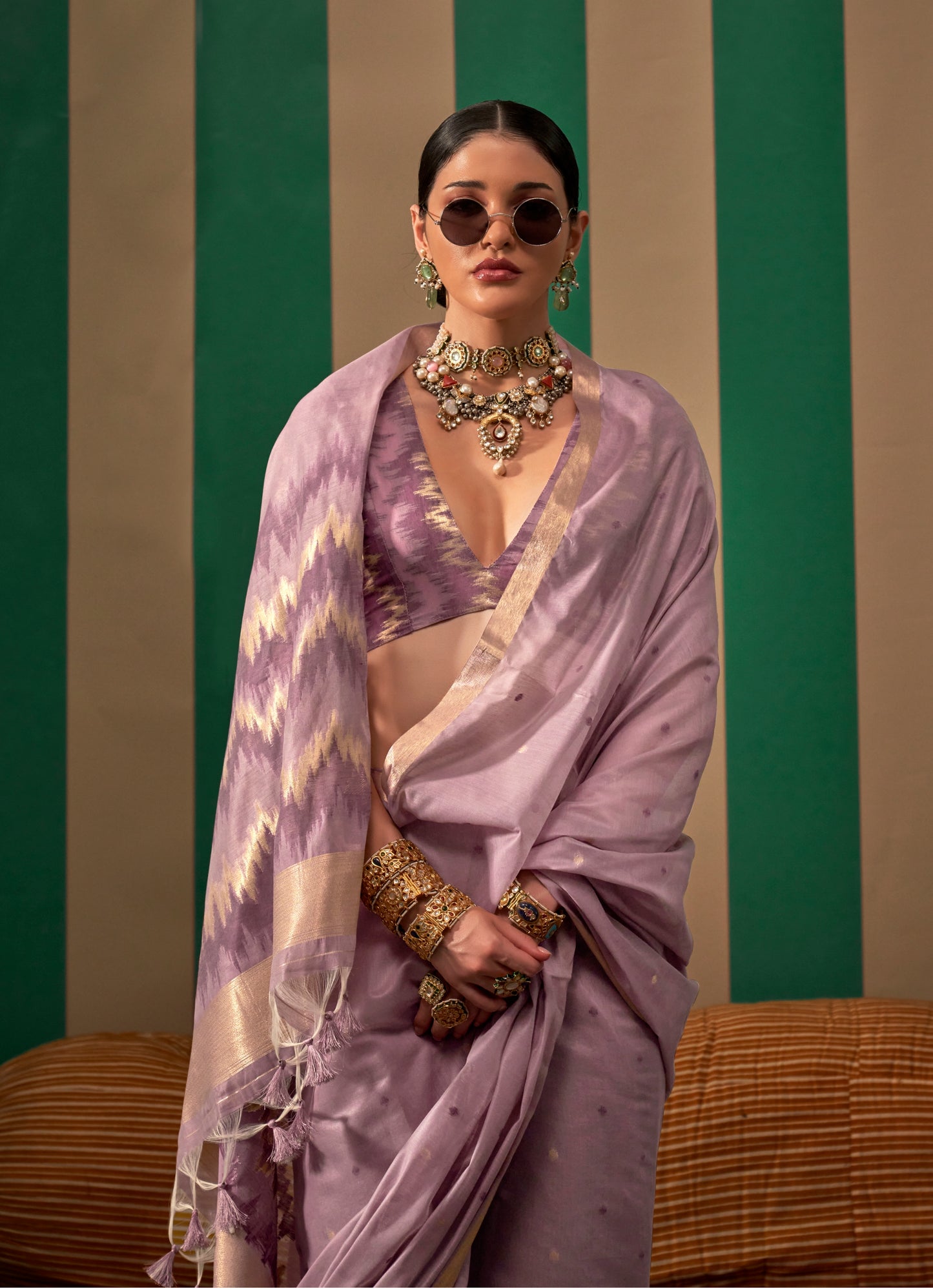 Mauve Color Spun Silk Readymade/Easy Saree