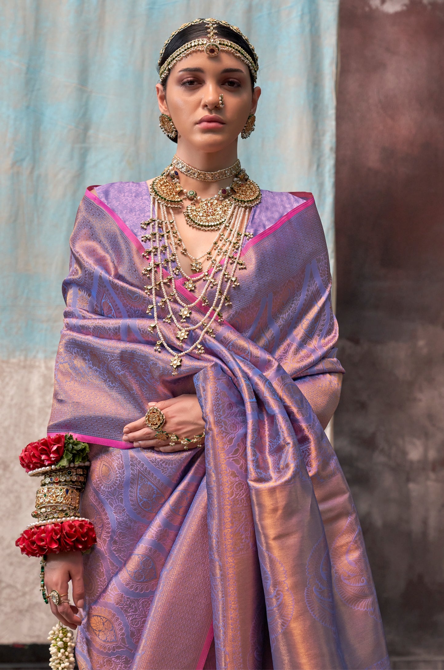 Lavender Kanjivaram Silk Readymade/Easy Saree - Panaash Saree