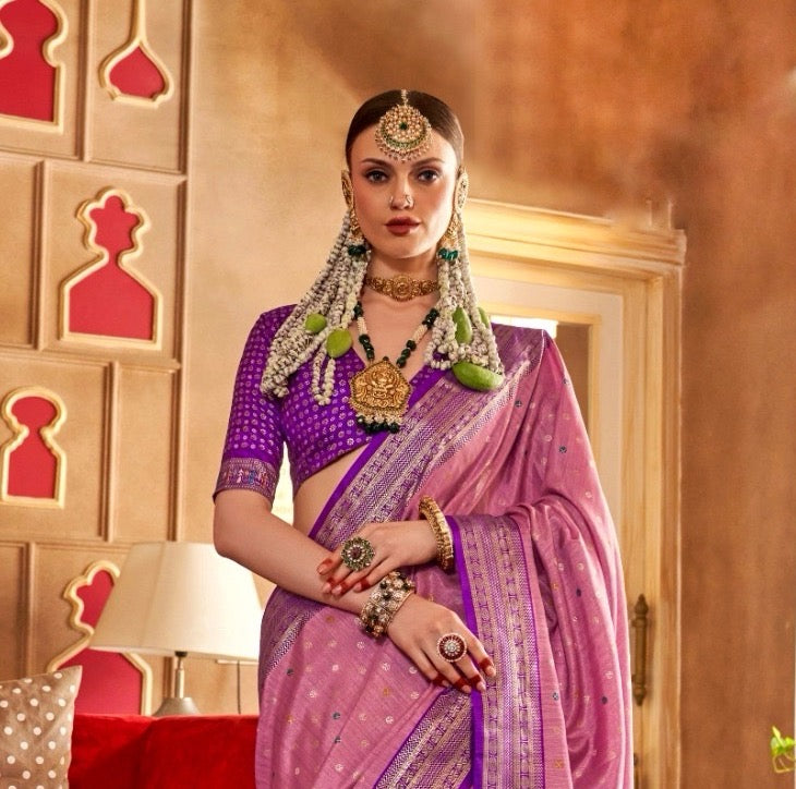 Pink Color Patola Silk Readymade/Easy Saree