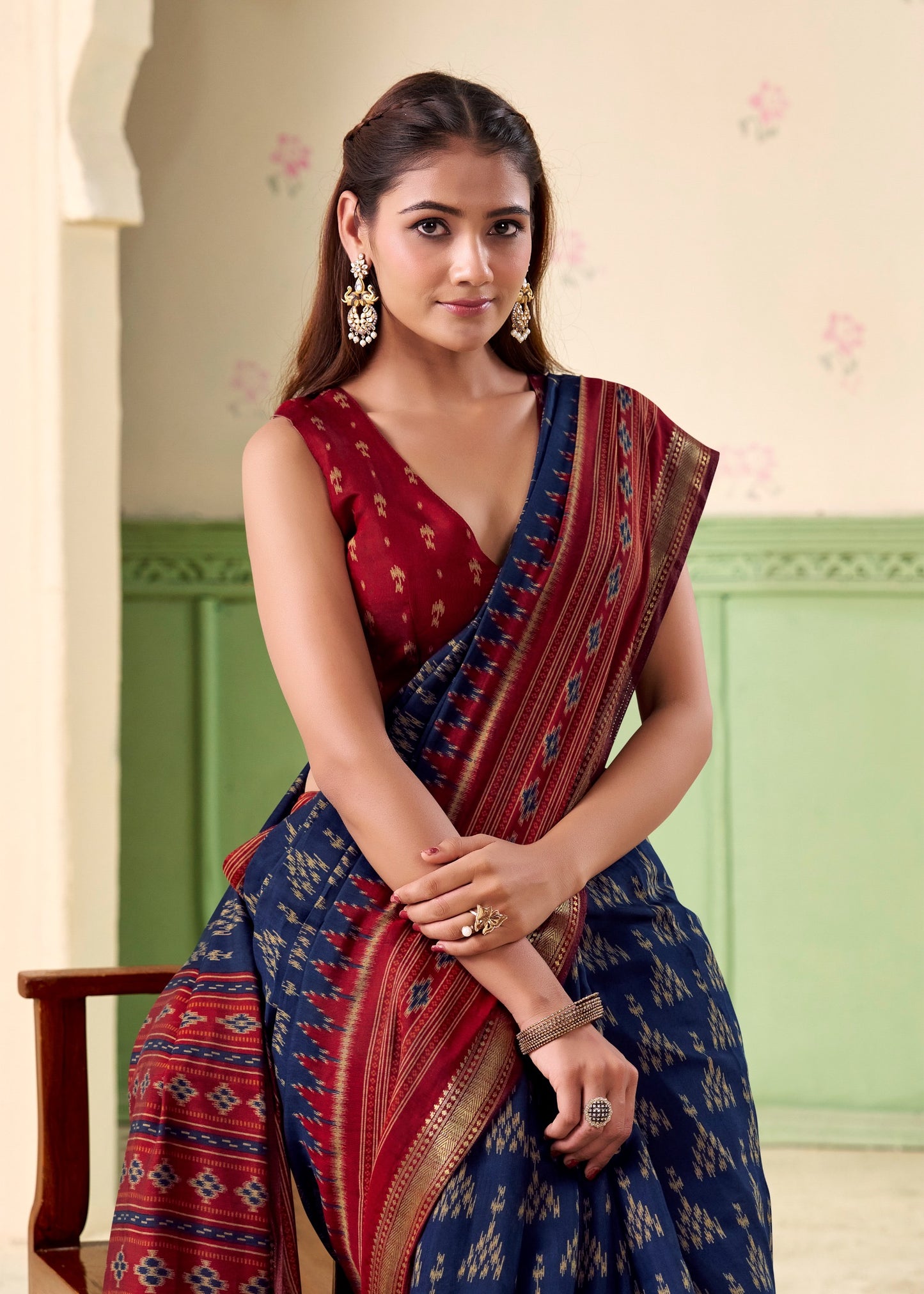 Navy Blue Mul Cotton Easy/Readymade Saree