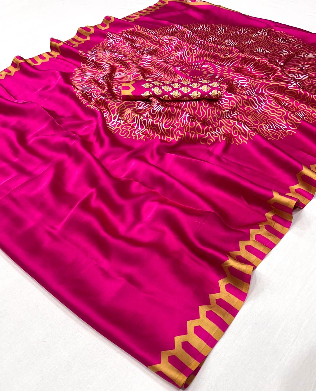 Plain Pink Readymade Crepe Silk Saree