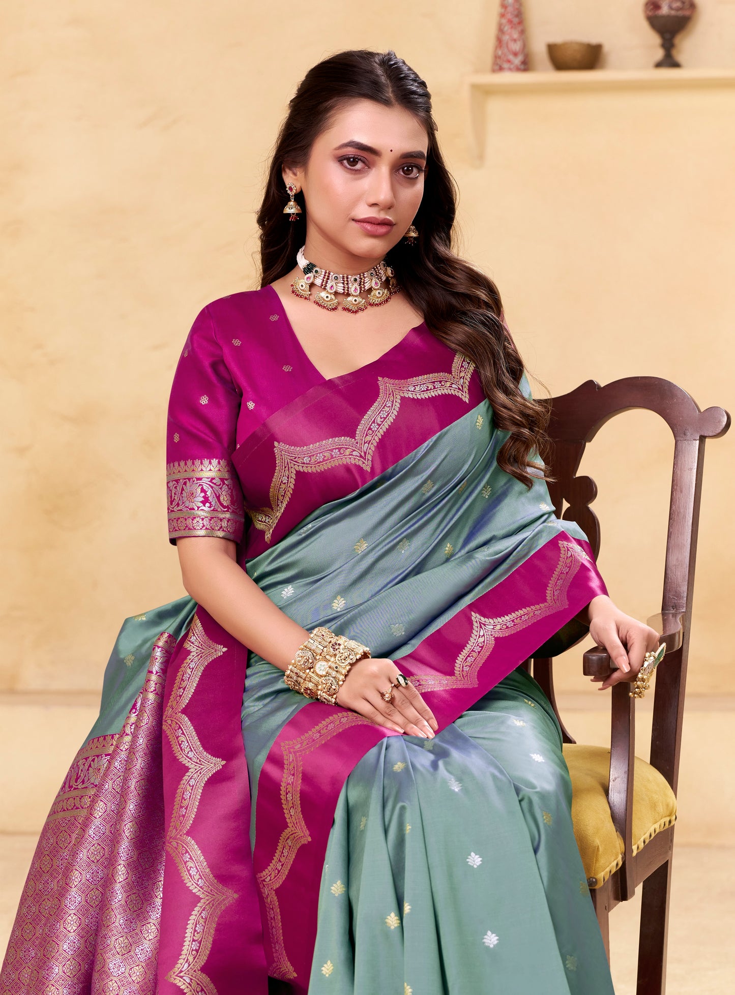 Teal Blue Kanjivaram Silk Readymade/Easy Saree
