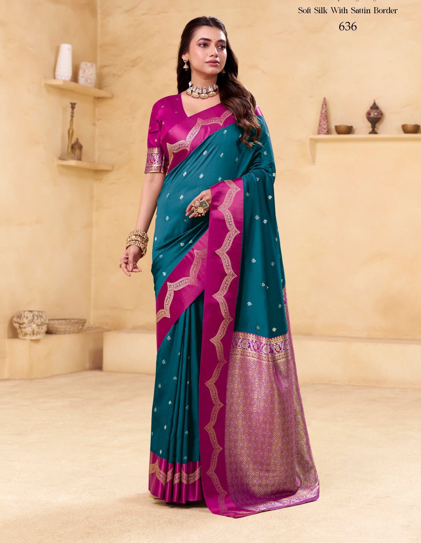 Turquoise Kanjivaram Silk Readymade/Easy Saree