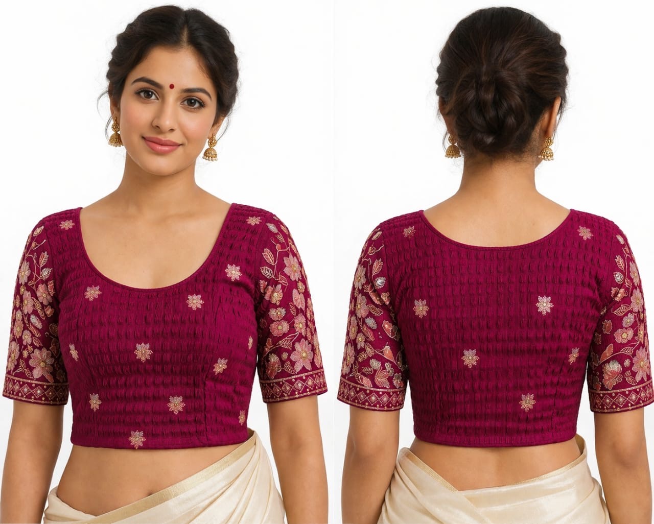 Wine Pink Stretchable Embroidered Blouse - Panaash Saree