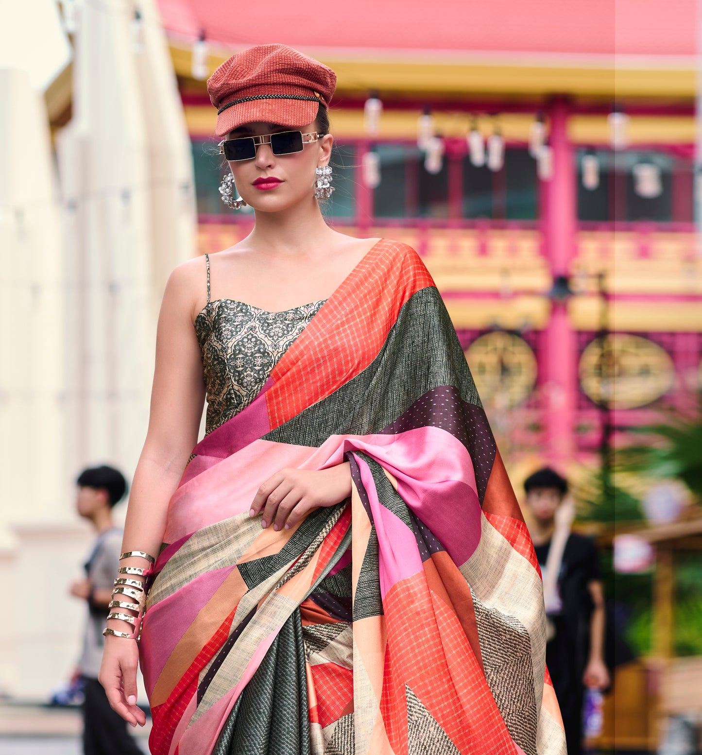 Grey Multicolor Crepe Silk Normal Drape Saree