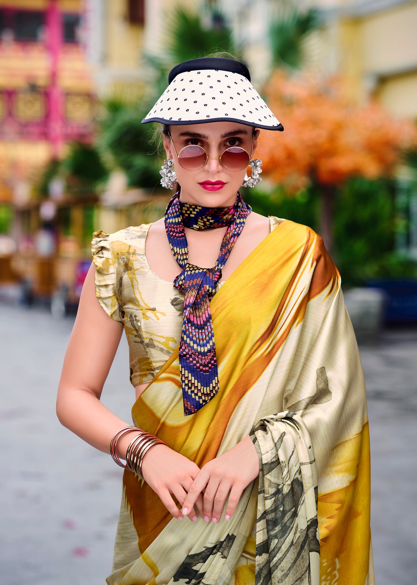 Yellow Crepe Silk Normal Drape Saree