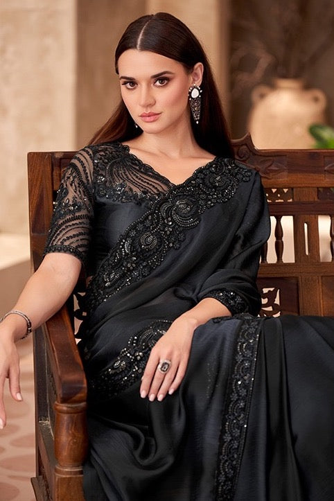 Black Cocktail Party Wear Readymade Saree