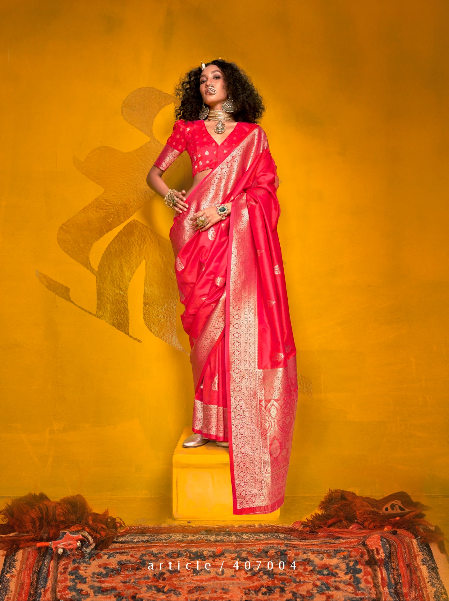 Pink Color Kanjivaram Silk Readymade/Easy Saree