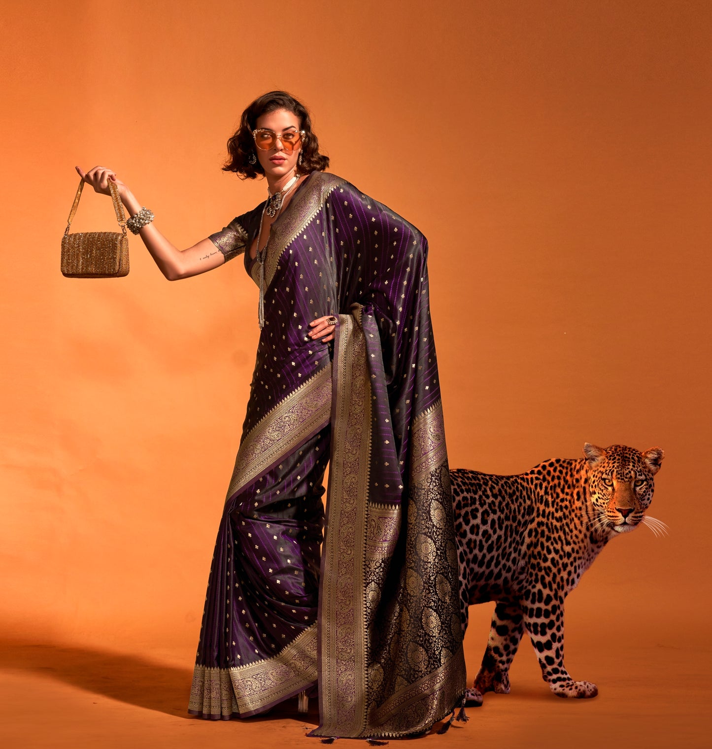 Plus Size Purple Color Satin Silk Readymade Saree - Panaash Saree