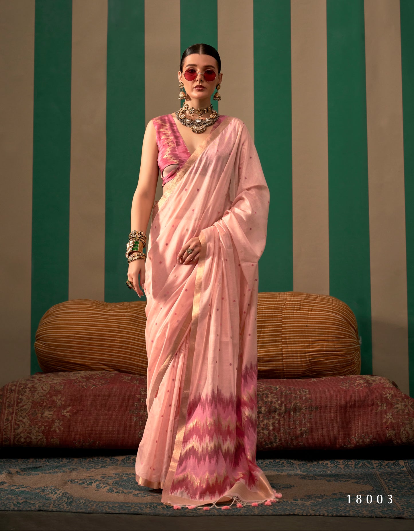 Peach Color Spun Silk Readymade/Easy Saree