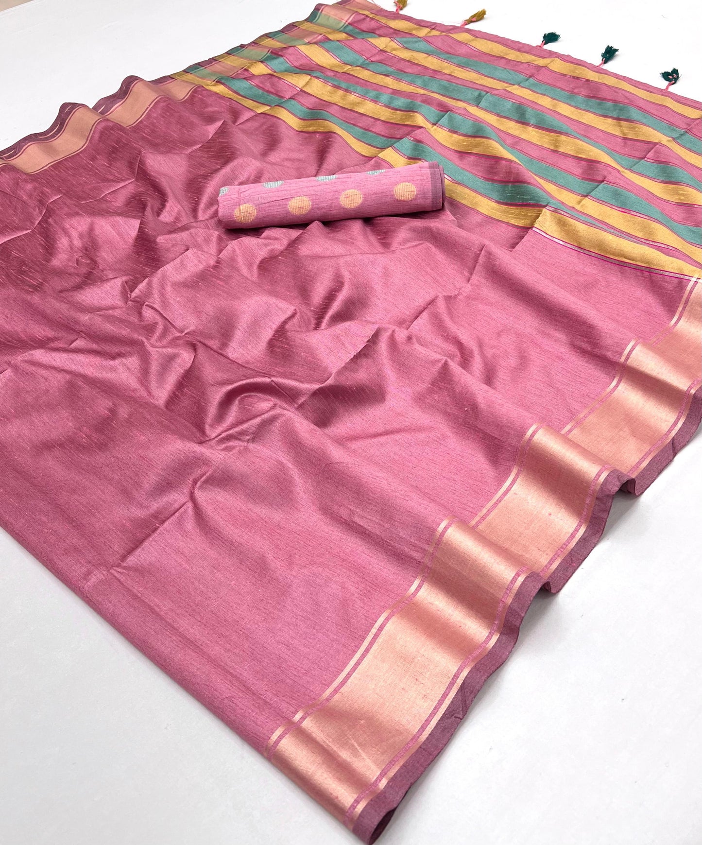 Pink Color Raw Silk Readymade/Easy Saree