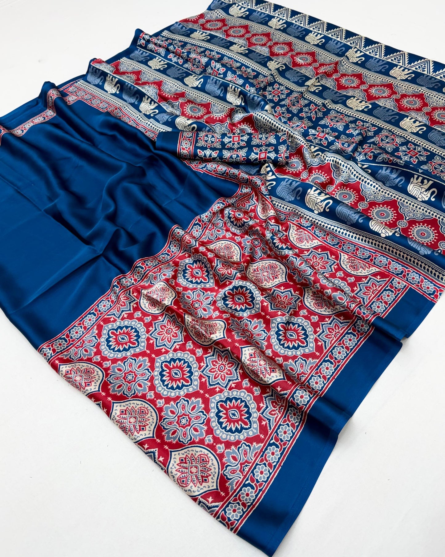 Blue Crepe Silk Ready To Wear/Easy Saree - Panaash Saree