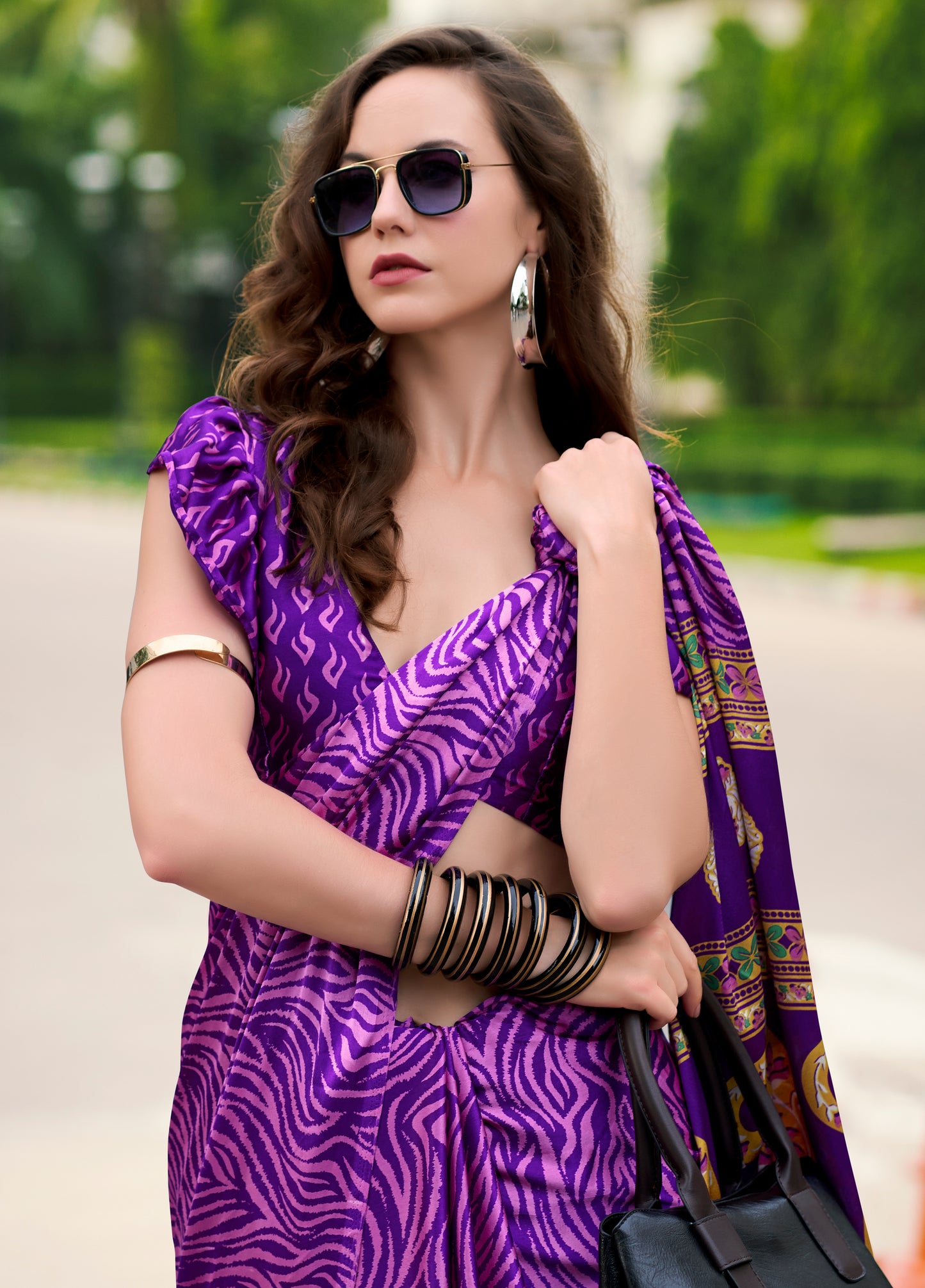 Plus Size Purple Color Crepe Silk Readymade Saree - Panaash Saree