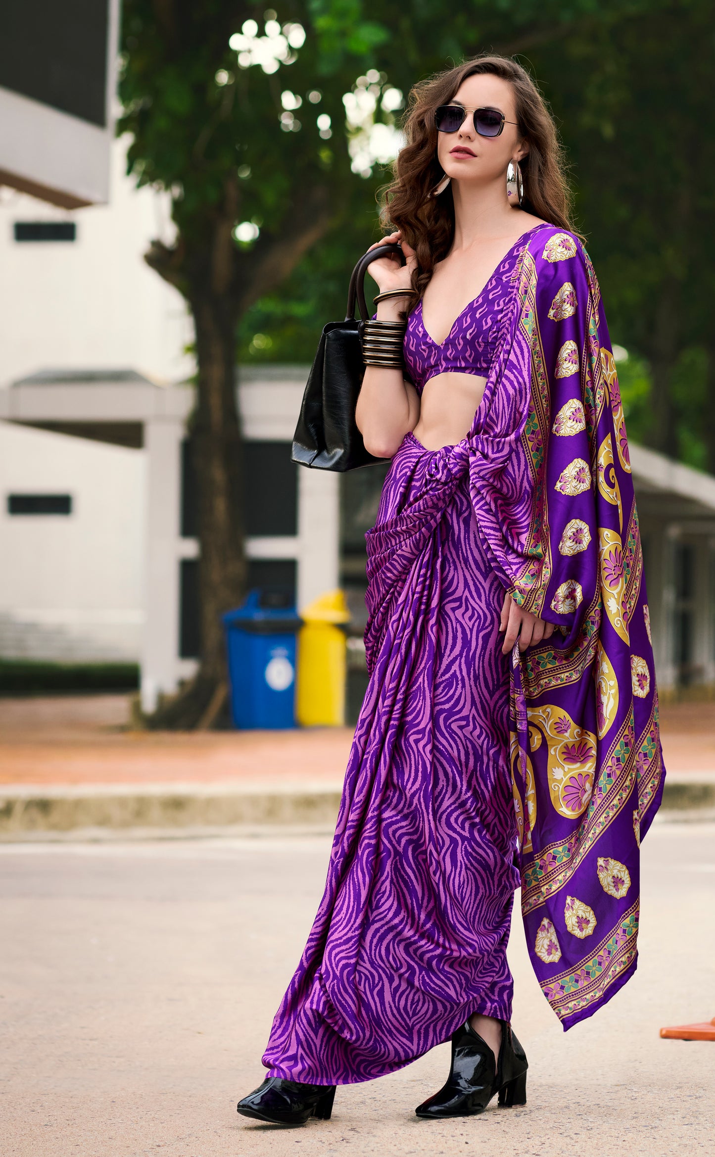 Plus Size Purple Color Crepe Silk Readymade Saree - Panaash Saree