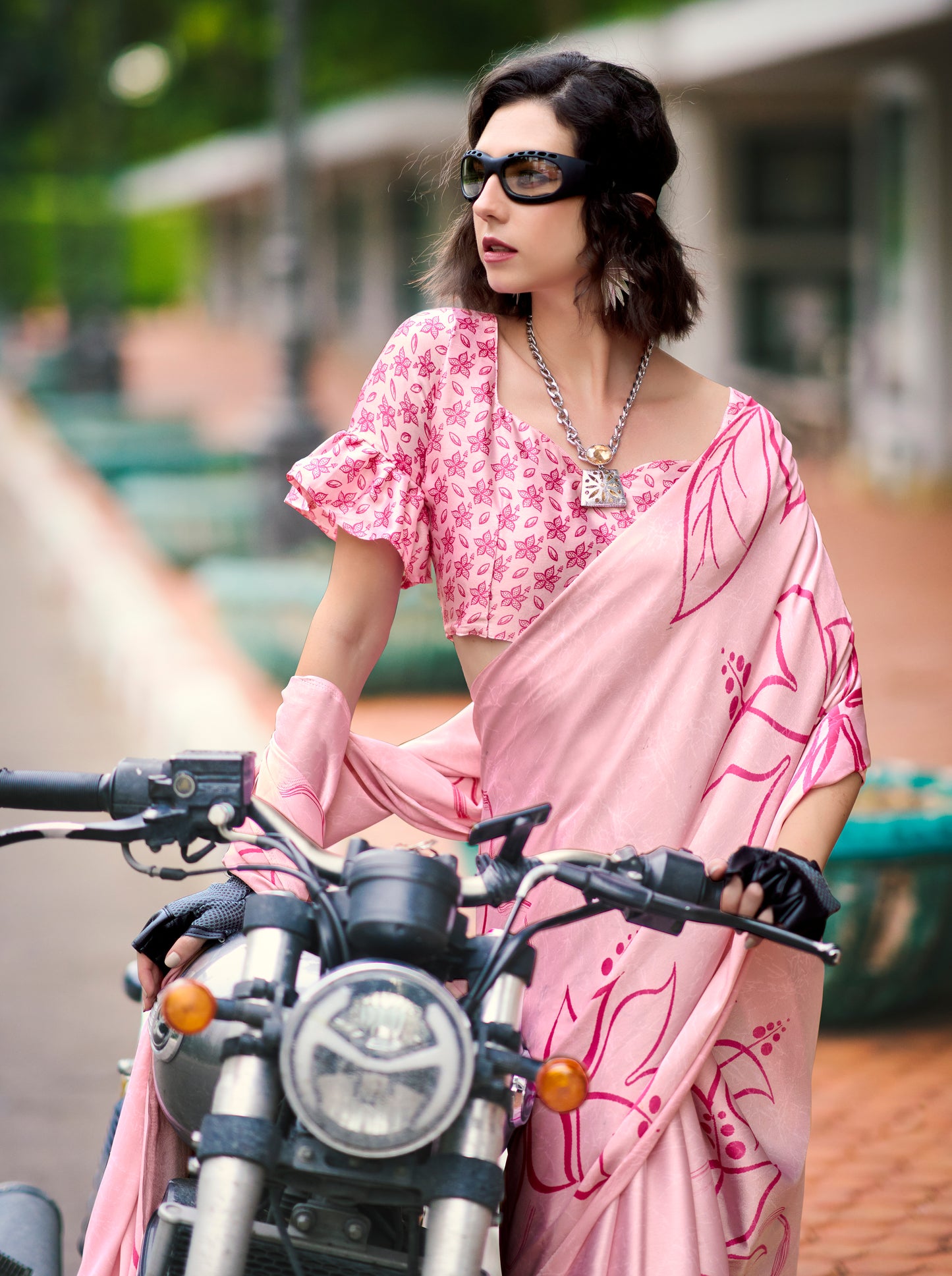 Pink Color Office Wear Crepe Silk Readymade/Easy Saree