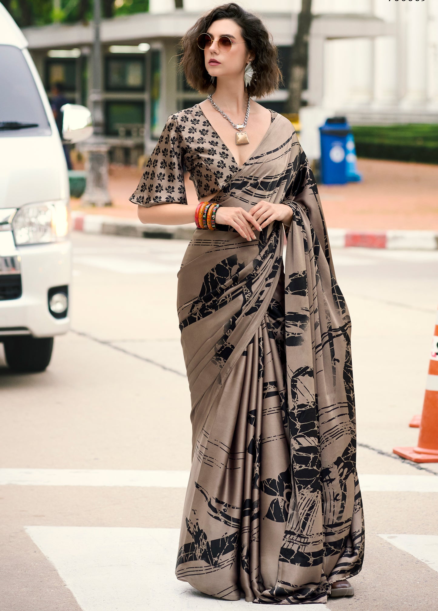 Multi Color Office Wear Crepe Silk Readymade/Easy Saree - Panaash Saree