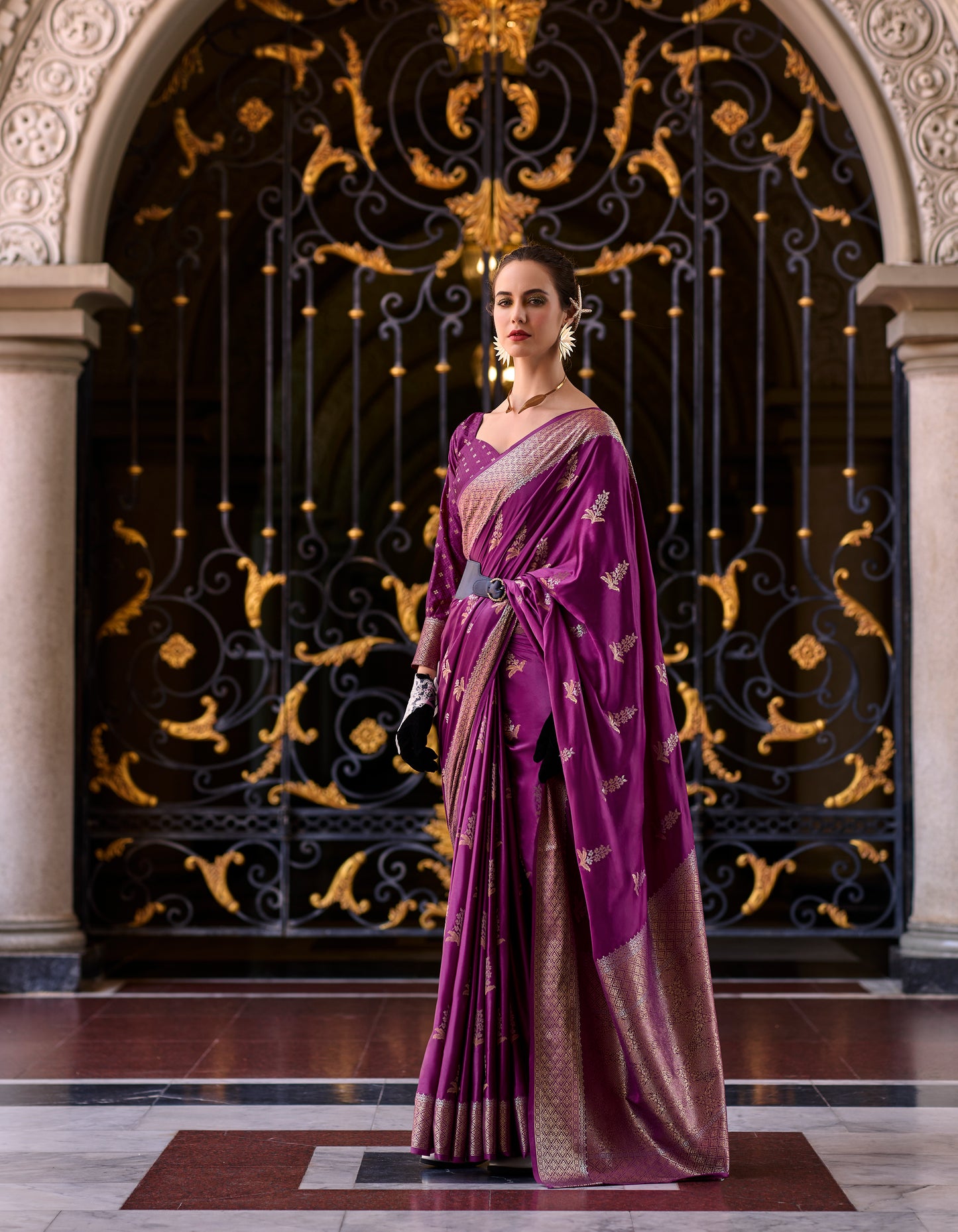 Magenta Color Satin Silk Readymade/Easy Saree
