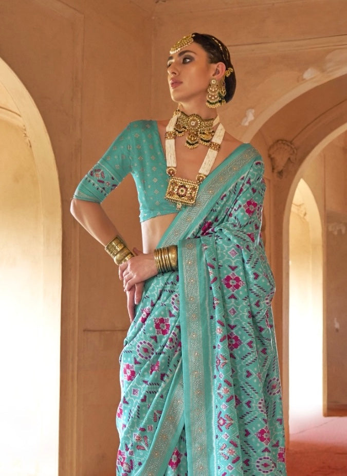 Blue Patola Silk Readymade/Easy Saree