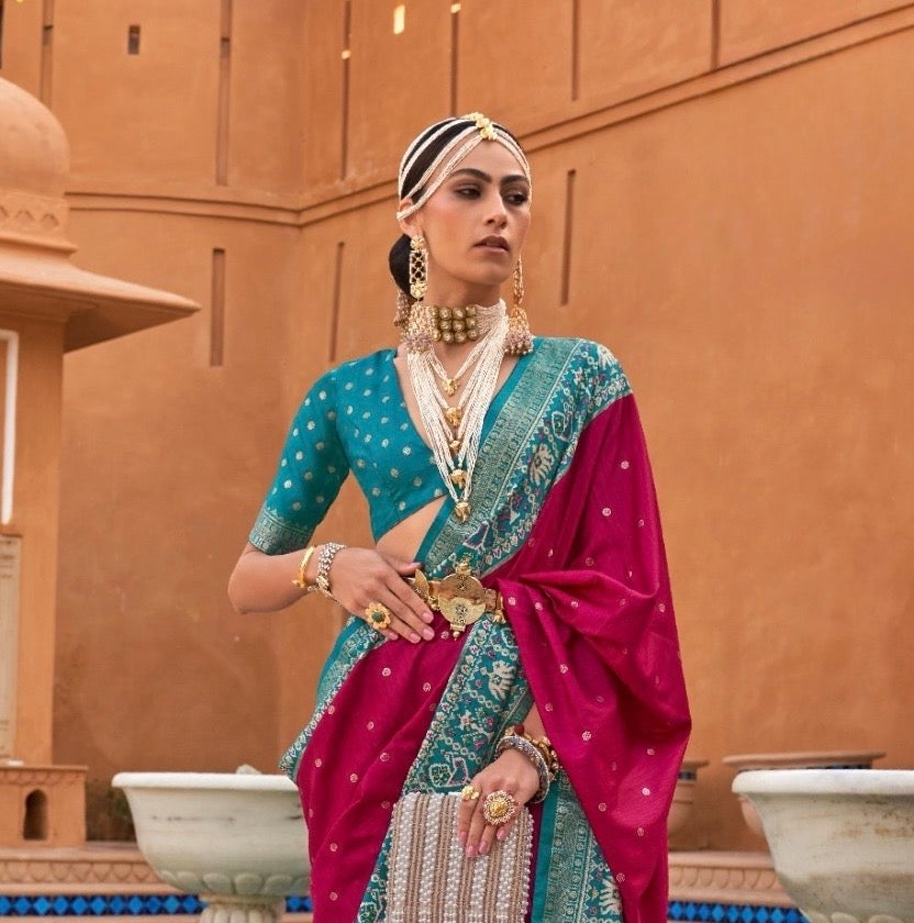 Fuschia Color Patola Silk Readymade/Easy Saree