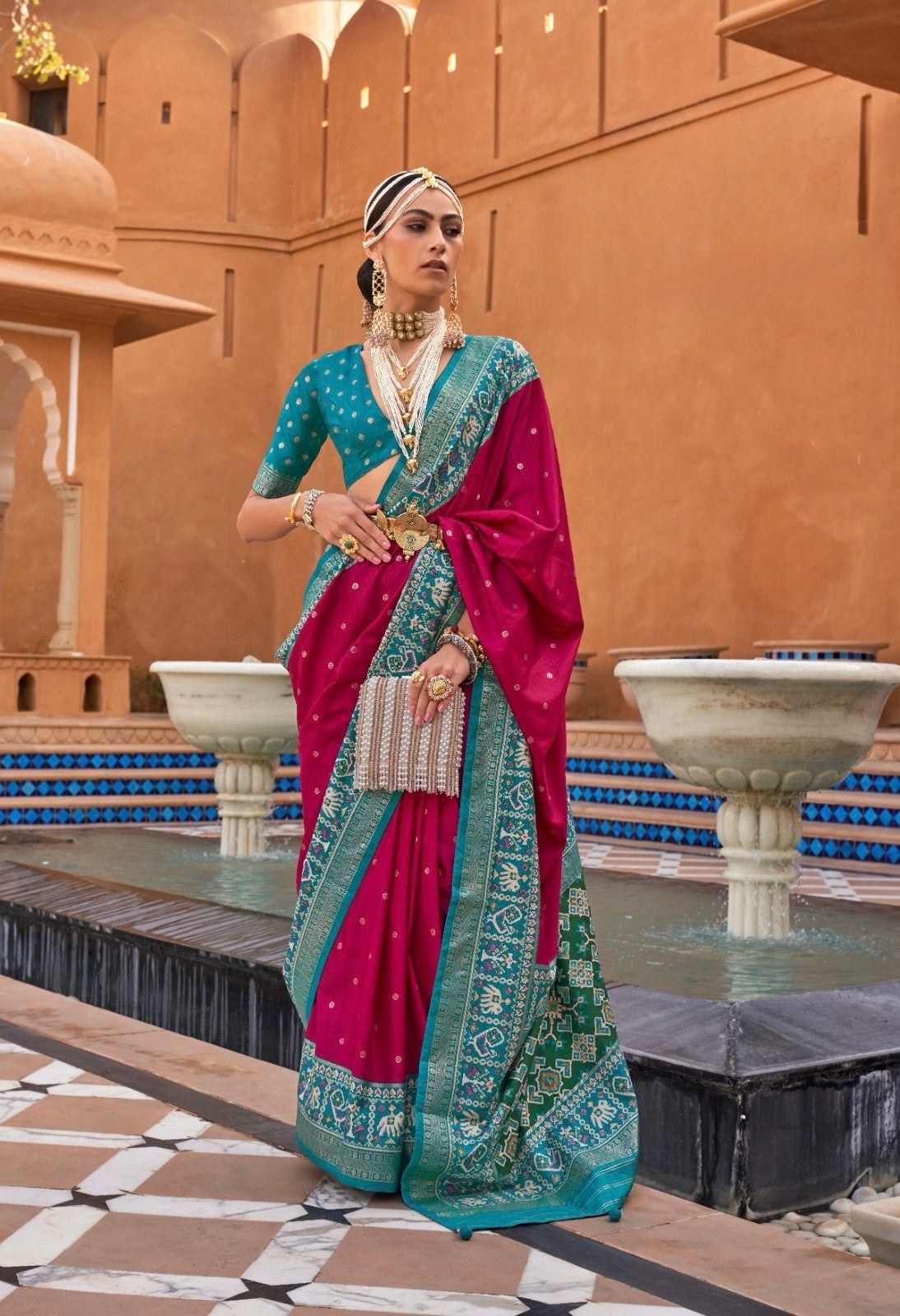 Fuschia Color Patola Silk Readymade/Easy Saree
