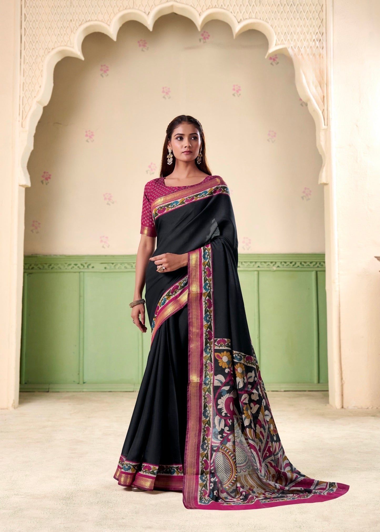 Plain Black Mul Cotton Easy/Readymade Saree