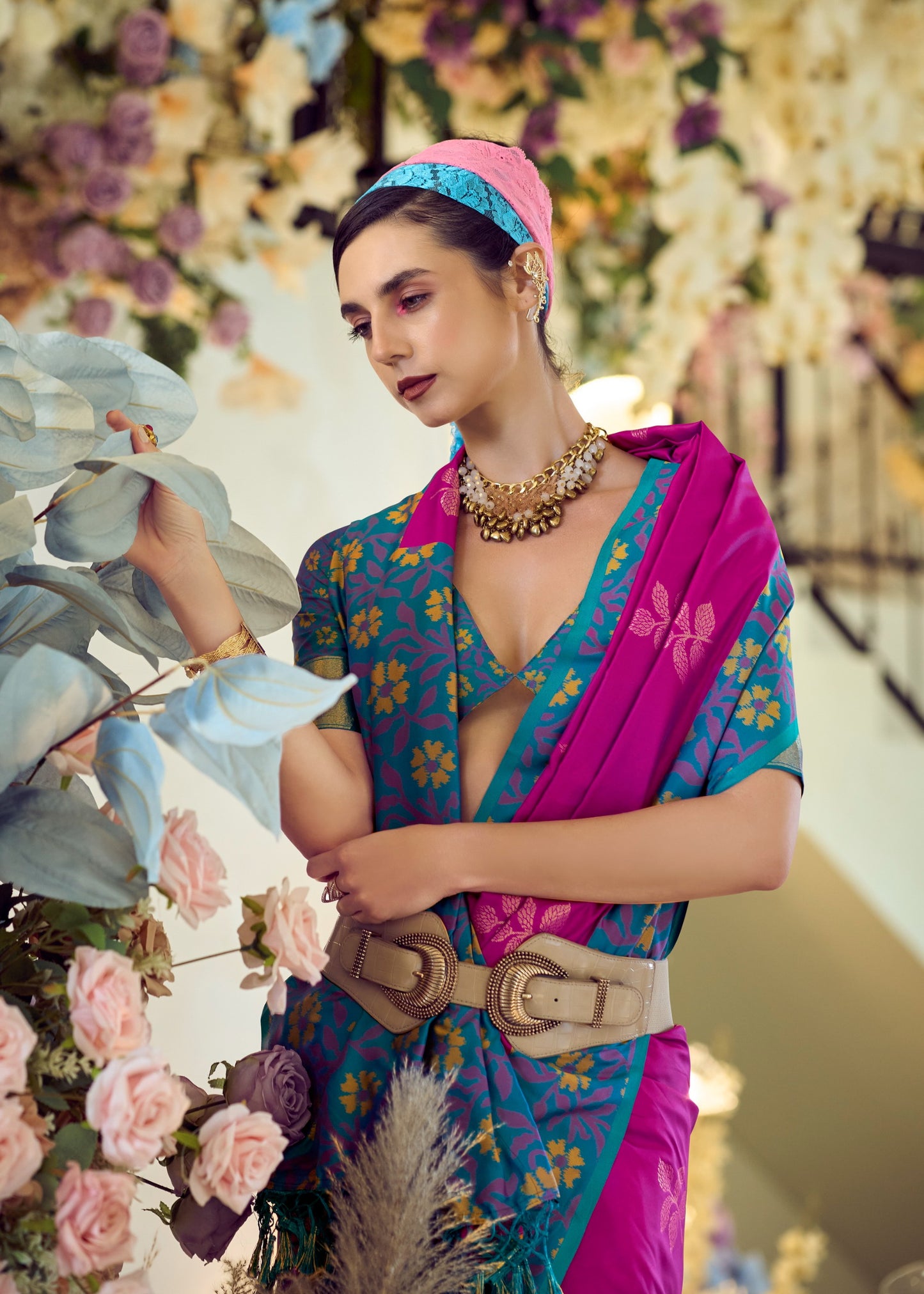 Pink Banarasi Ikkat Silk Readymade/Easy Saree
