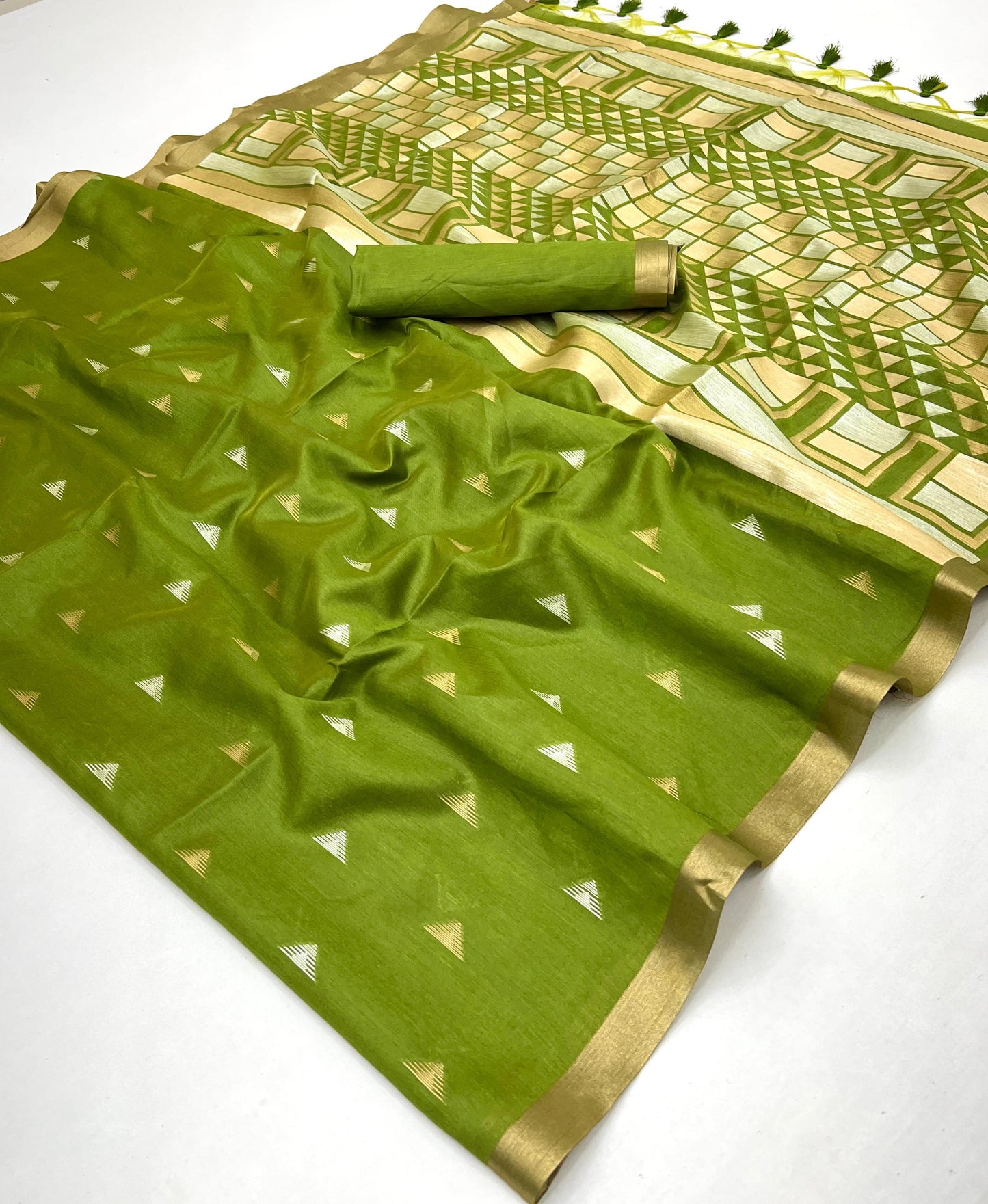 Green Tussar Silk Readymade/Easy Saree