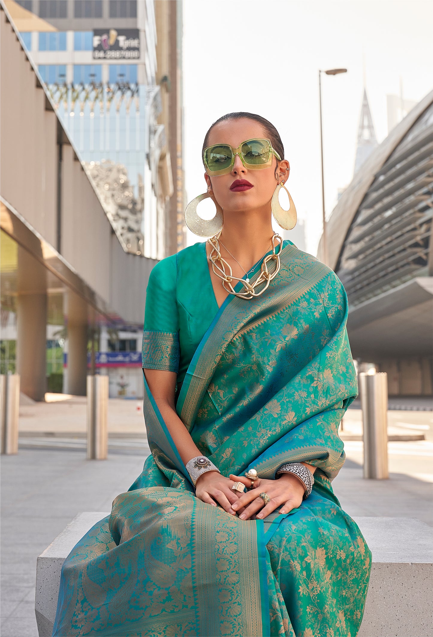 Turquoise Readymade/Easy Saree - Panaash Saree