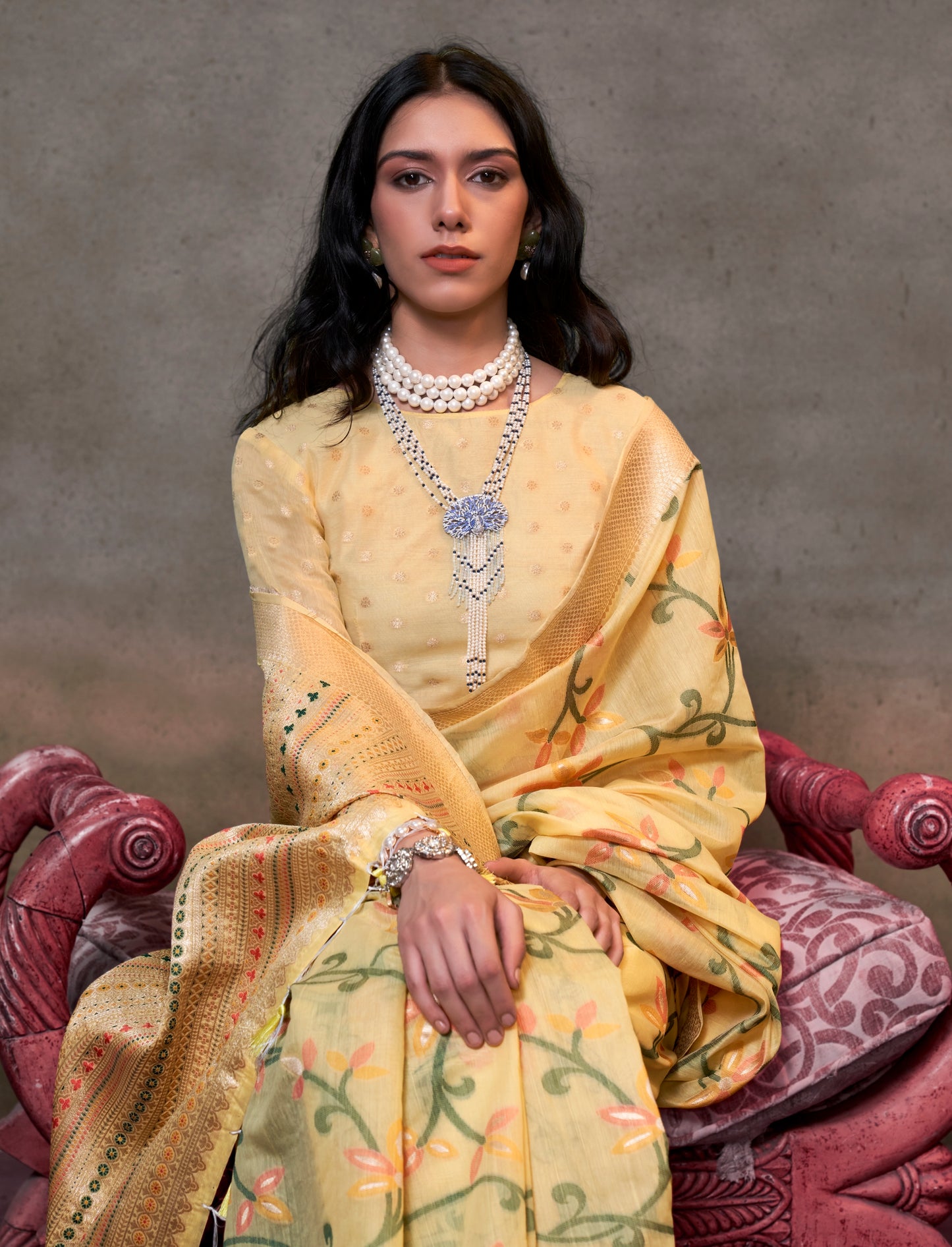 Yellow Spun Silk Readymade/Easy Saree - Panaash Saree