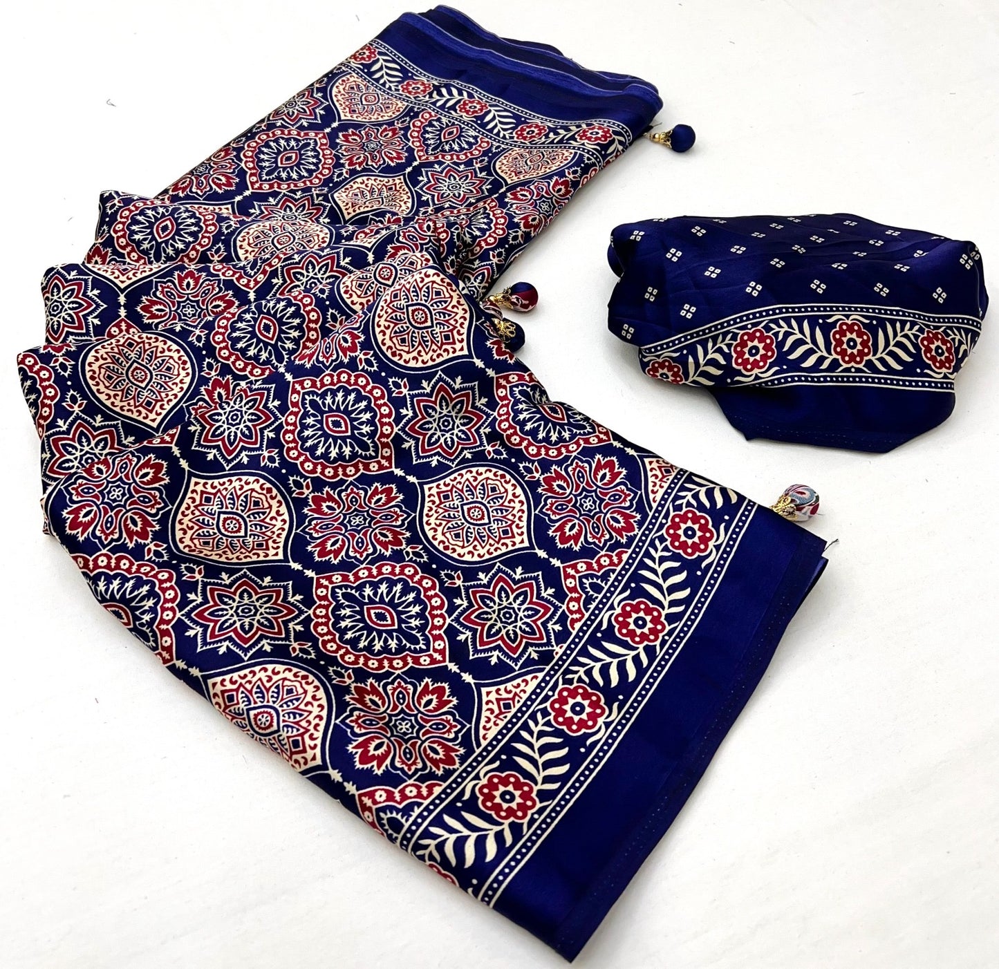 Indigo Crepe Silk Ready To Wear/Easy Saree - Panaash Saree