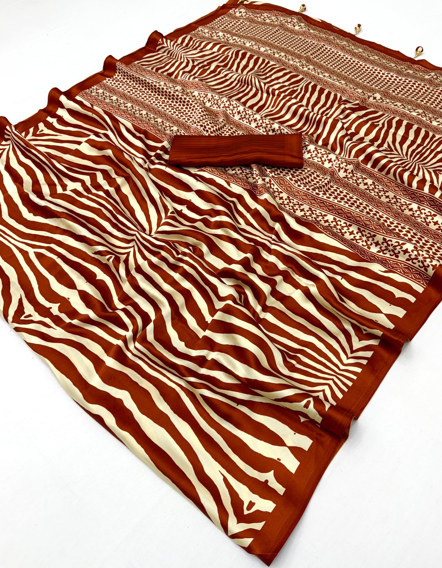Brown Crepe Silk Ready To Wear/Easy Saree