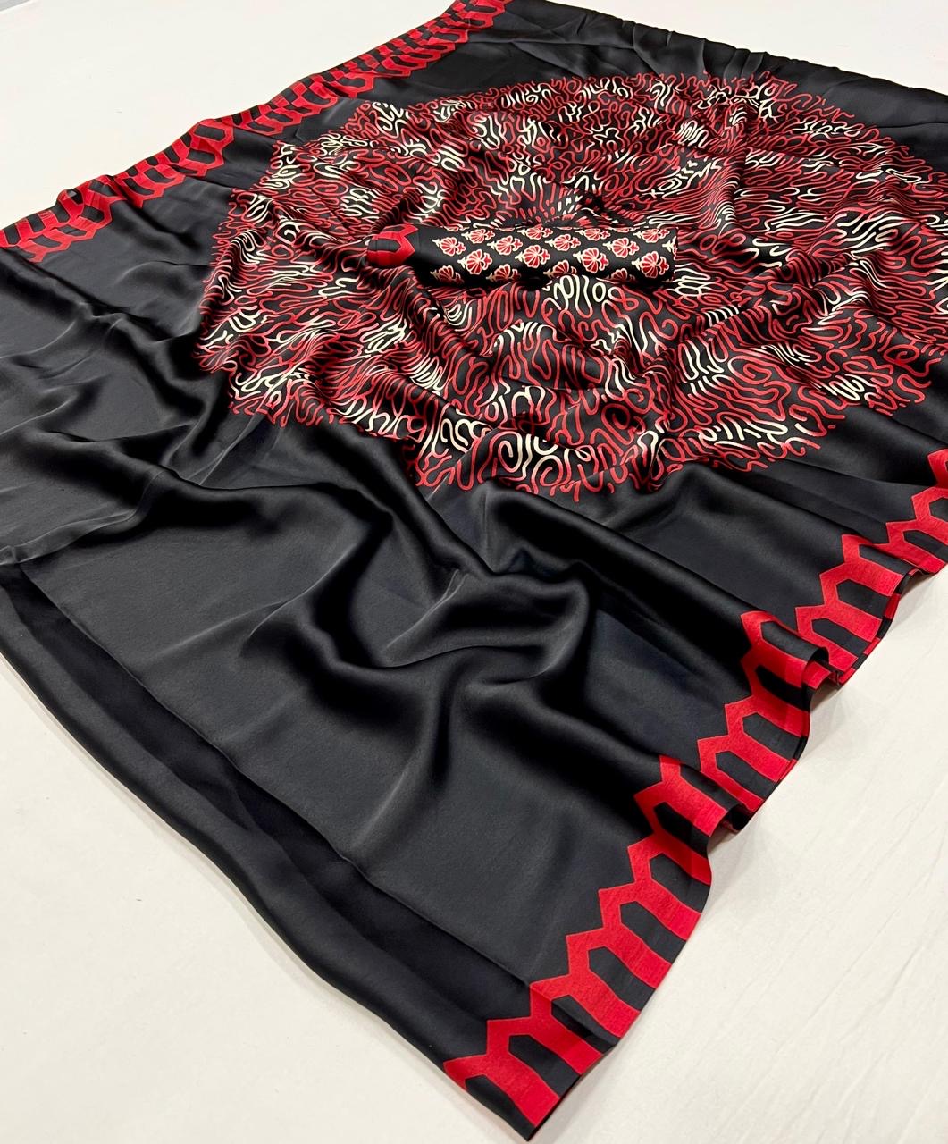 Plain Black Readymade Crepe Silk Saree