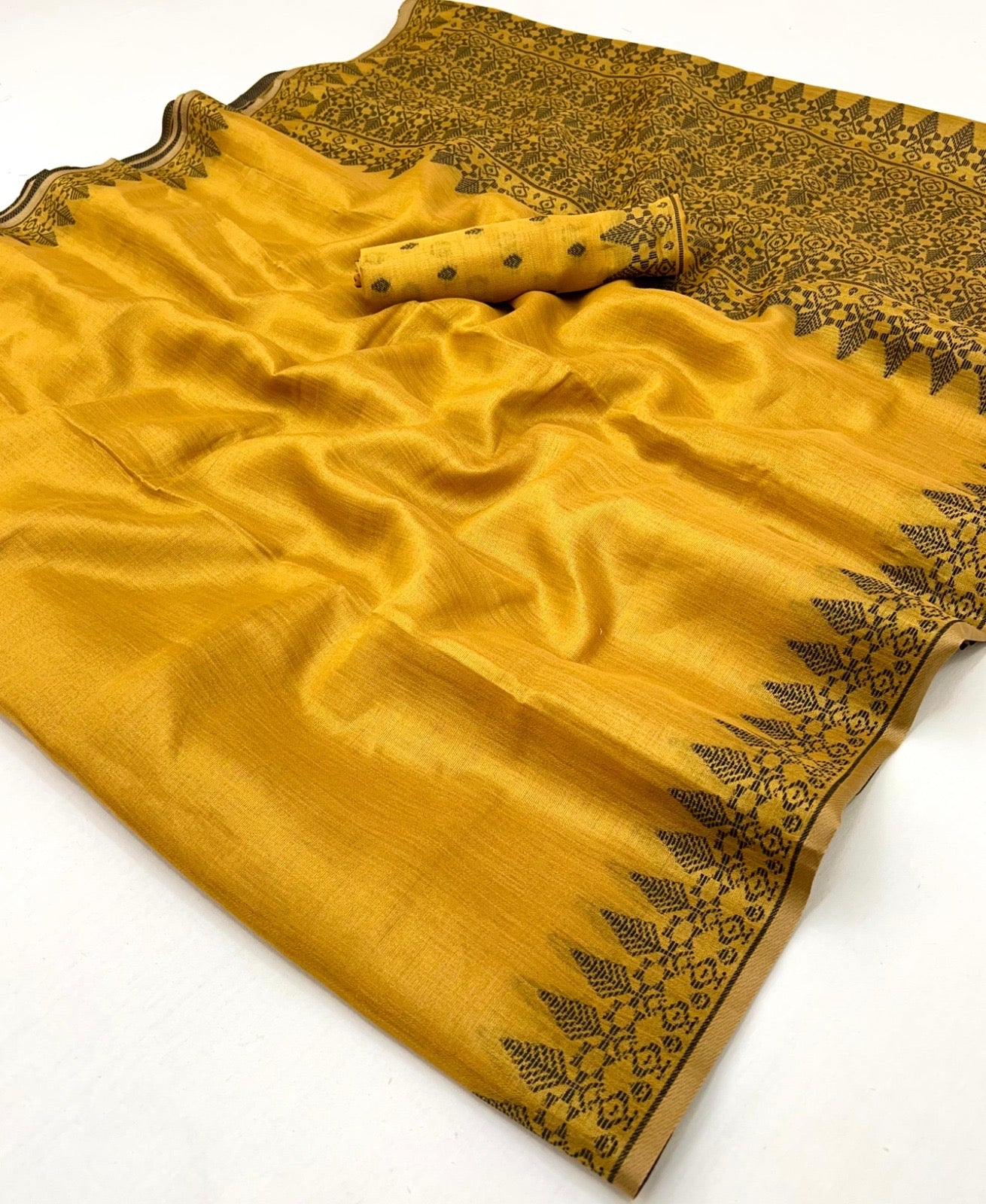 Mustard Linen Tissue Readymade/Easy Saree
