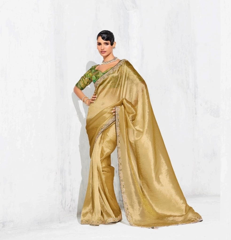 Golden Tissue Silk Readymade/Easy Saree