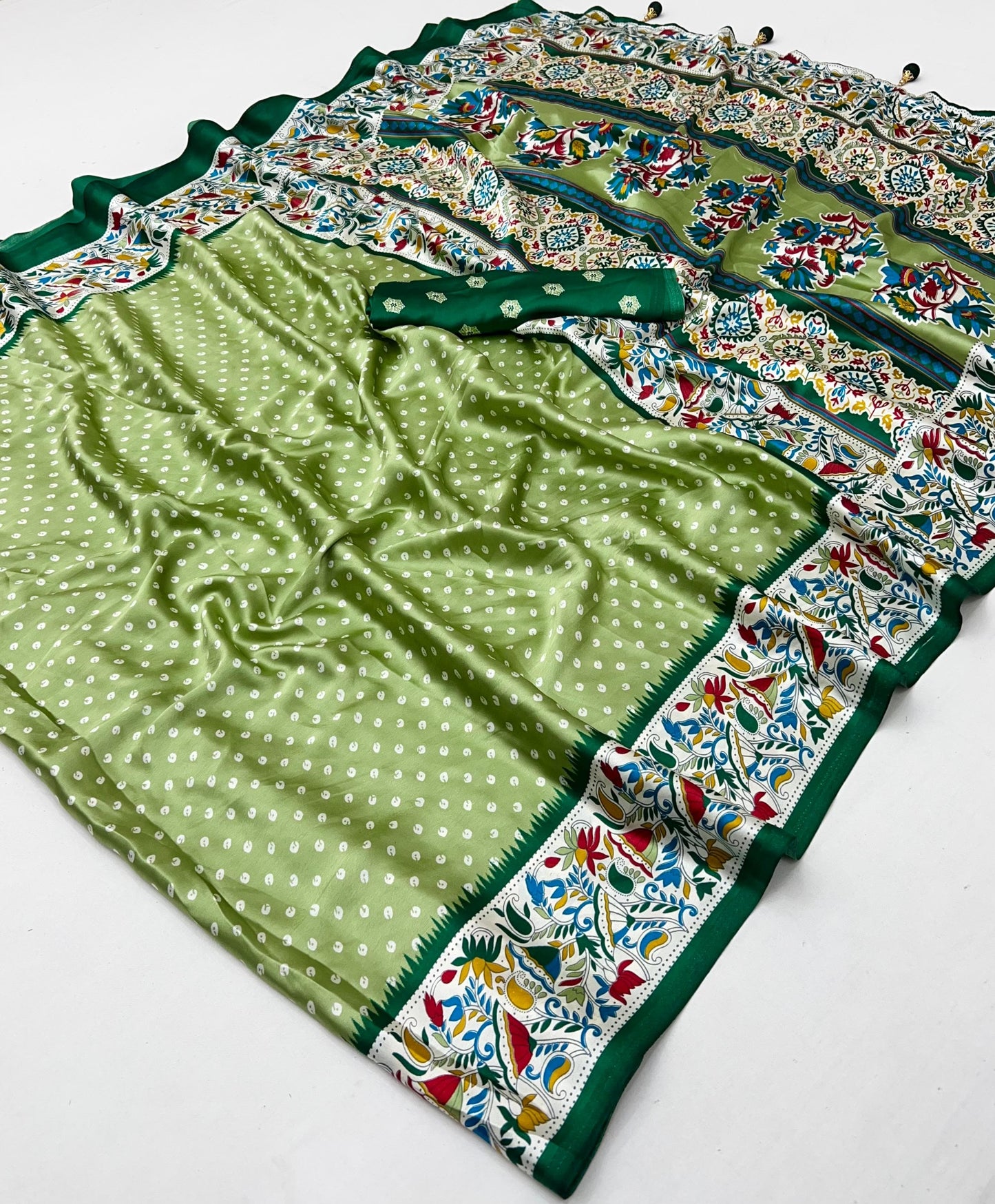 Green Crepe Silk Readymade/Easy Saree