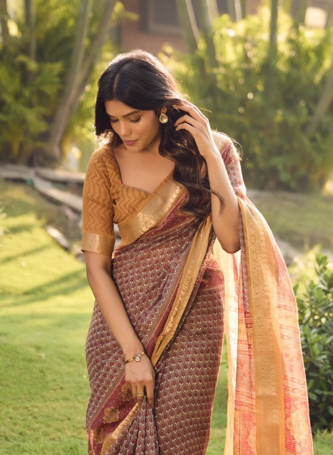Multicolor Silk Cotton Readymade/Easy Saree