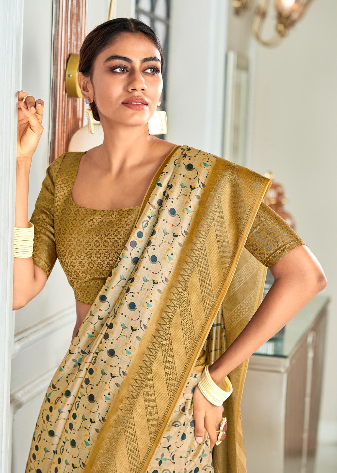 Multicolor Printed Silk Readymade/Easy Saree