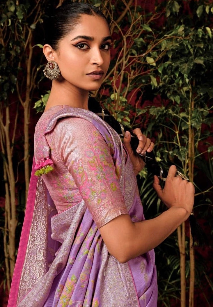 Lavender Designer Banarasi Readymade/Easy Saree