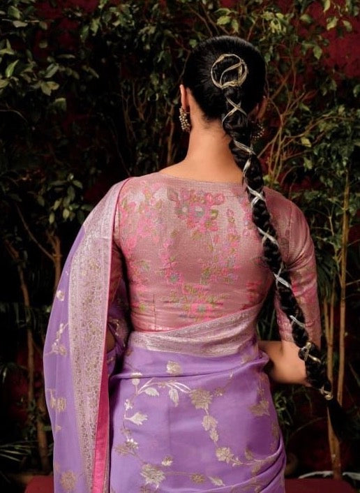 Lavender Designer Banarasi Readymade/Easy Saree
