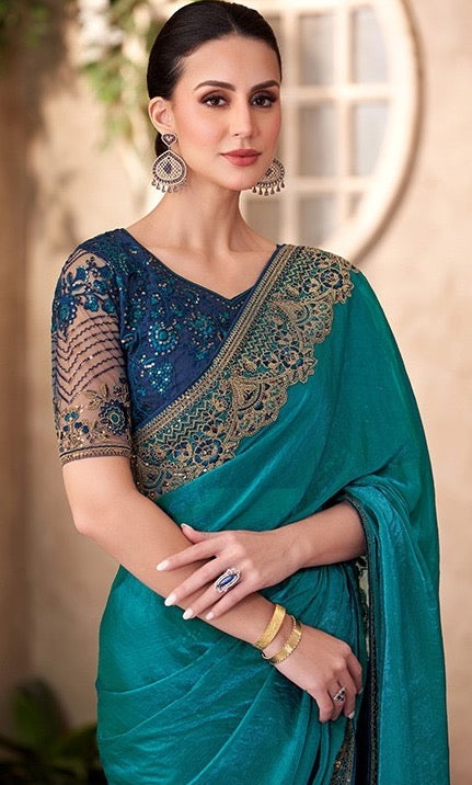 Blue Cocktail Party Wear Readymade Saree