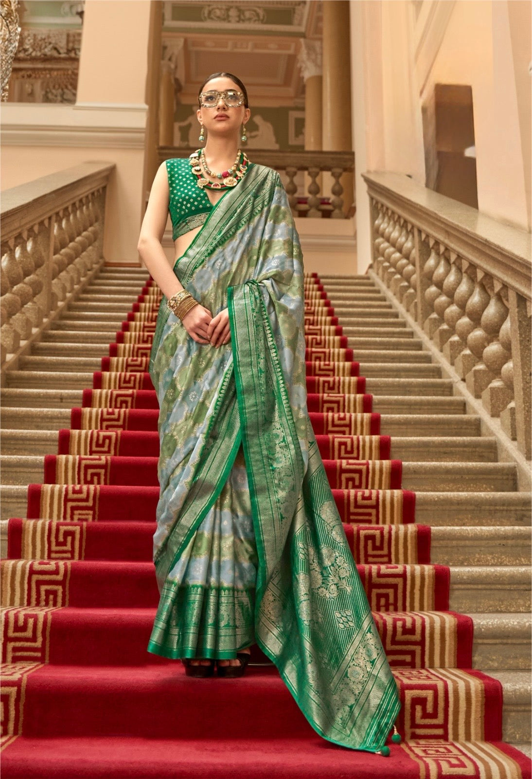 Dark Green Color Satin Silk Readymade/Easy Saree