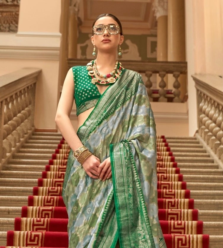 Dark Green Color Satin Silk Readymade/Easy Saree
