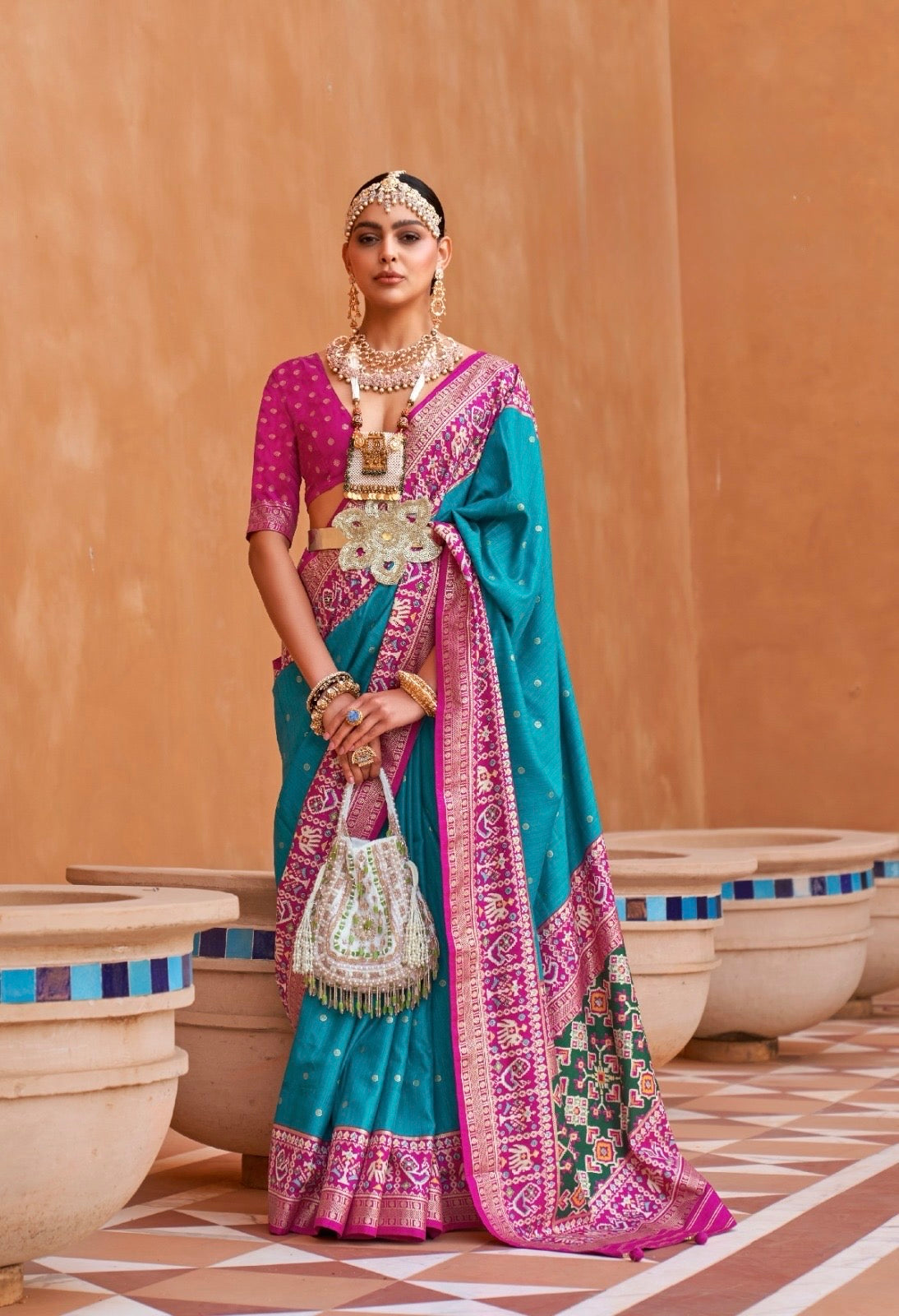 Blue Color Patola Silk Readymade/Easy Saree